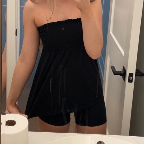 Loft Black Strapless Flowy Top - Picture 1 of 4